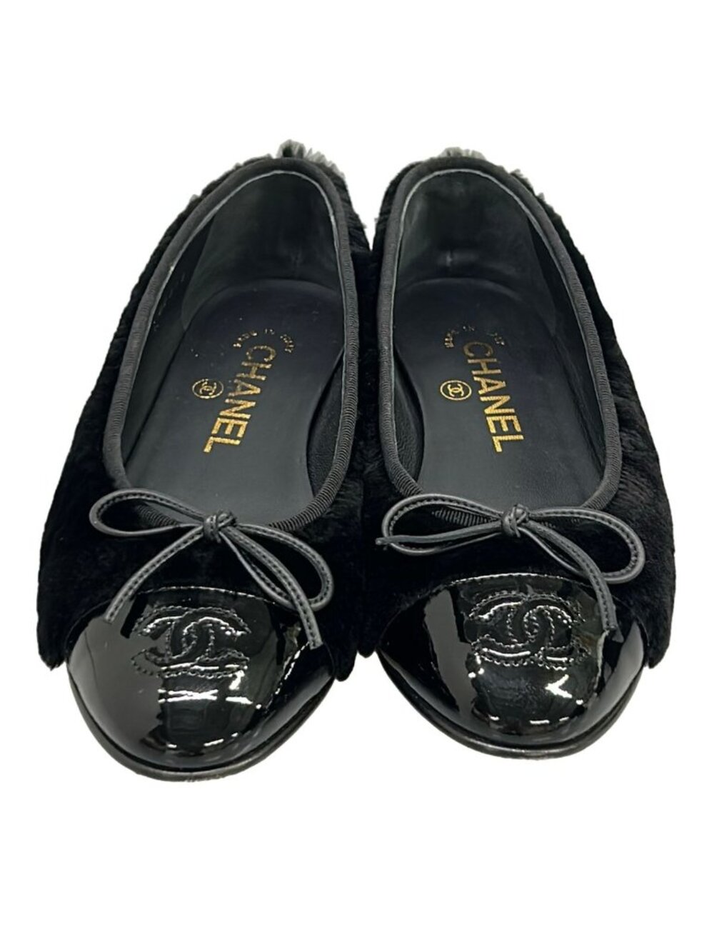 Chanel Flat Shoes 35 C Black Mink Ribbon CC Logo Leather - Picture 12 of 12